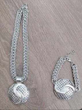 Silver-Tone Woven Disc Necklace & Bracelet Set - Women Jewelry